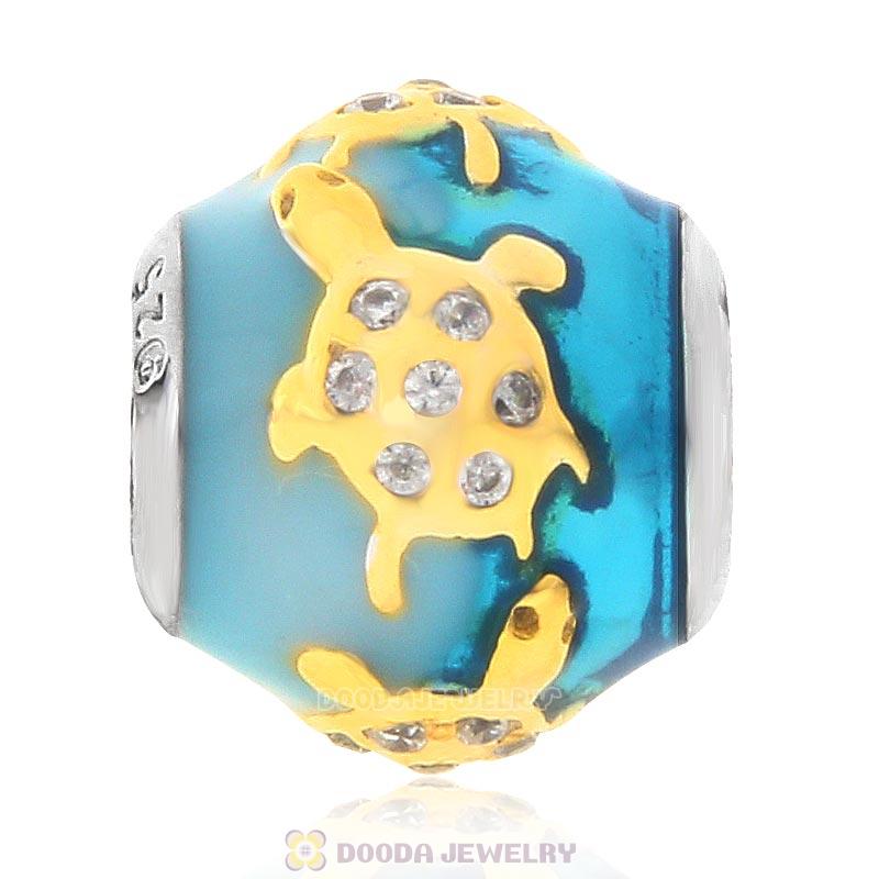 925 Sterling Silver Turtle on Blue Sea Charm Bead