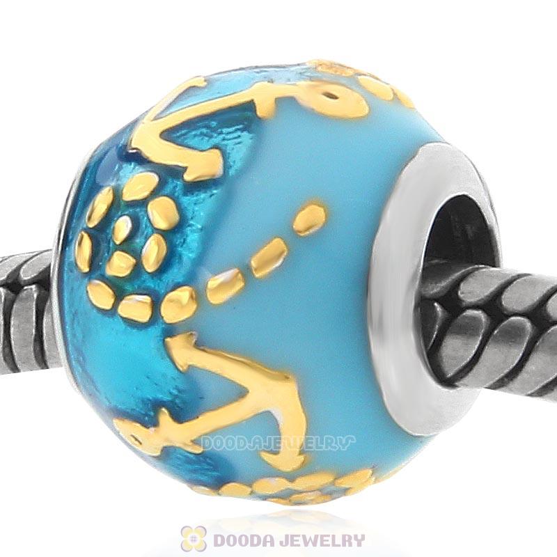 925 Sterling Silver Anchor and Rope Charm Bead