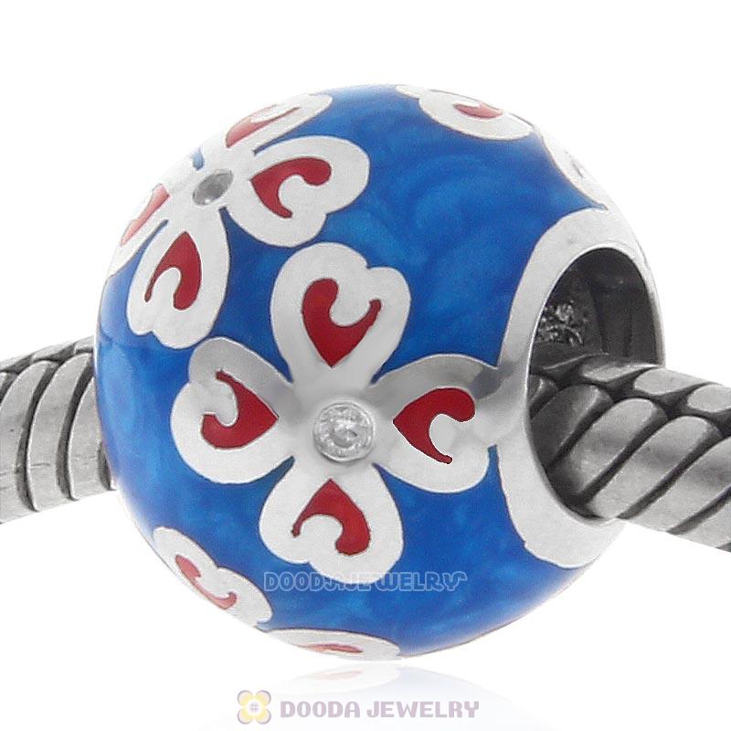 925 Sterling Silver Blue Enamel Clover Charm Bead