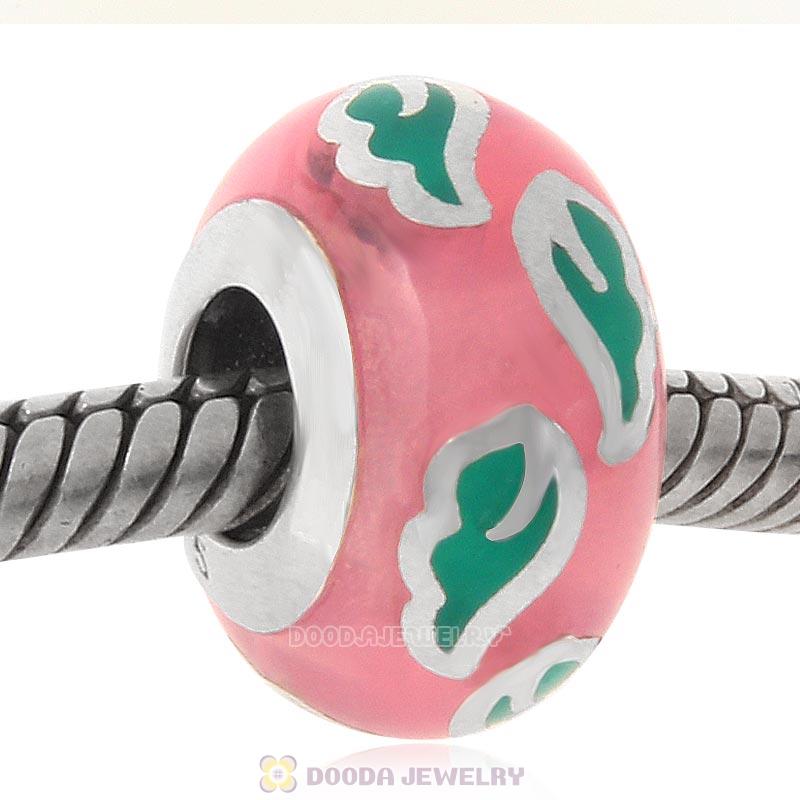 925 Sterling Silver European Style Pink Enamel Bead