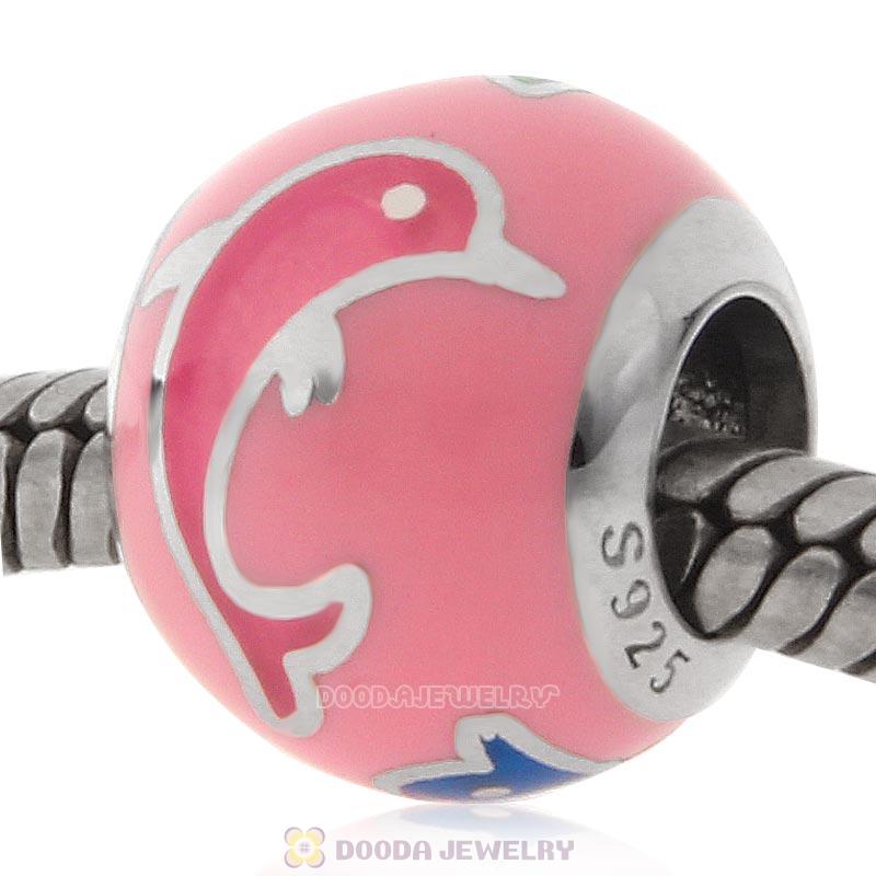 925 Sterling Silver Dolphin Charm European Style Enamel Bead