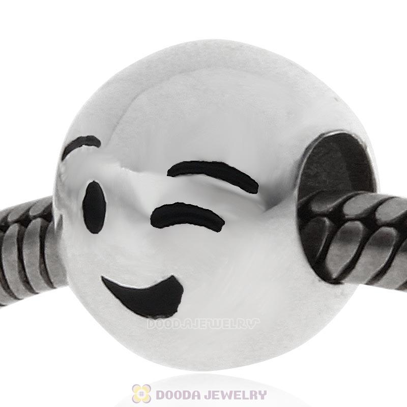 925 Sterling Silver QQ Emoji Wink Face Beads
