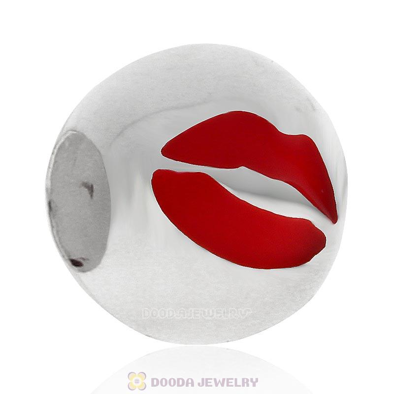 925 Sterling Silver QQ Emoji Red Lip Kiss Face Beads