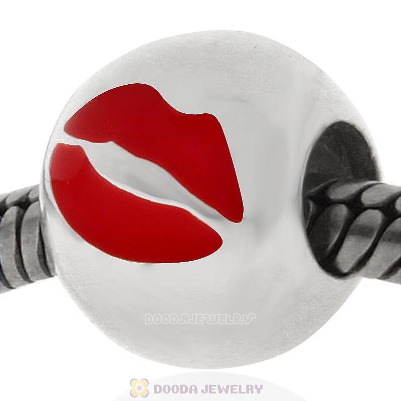 925 Sterling Silver QQ Emoji Red Lip Kiss Face Beads