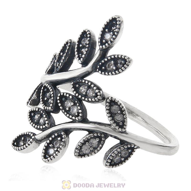 925 Sterling Silver Sparkling Leave Ring with Clear CZ