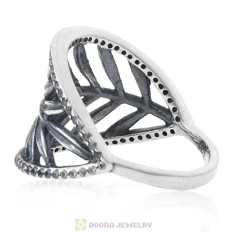 925 Sterling Silver Leave Ring with Clear CZ