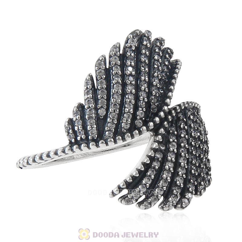 925 Sterling Silver Majestic Feathers Ring with Clear CZ