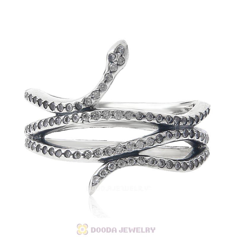 925 Sterling Silver Snake Ring with Clear CZ
