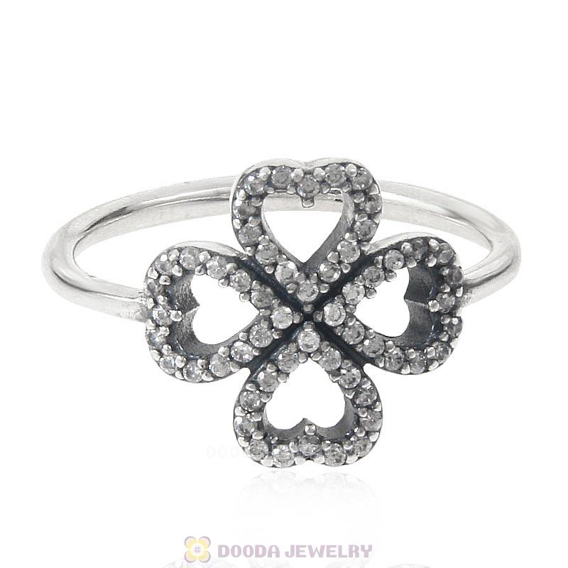 925 Sterling Silver Petals of Love Ring with Clear CZ