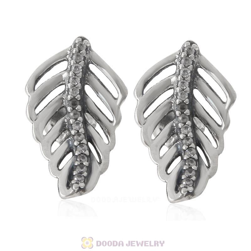 Shimmering Feathers Earrings with Clear CZ 925 Sterling Silver