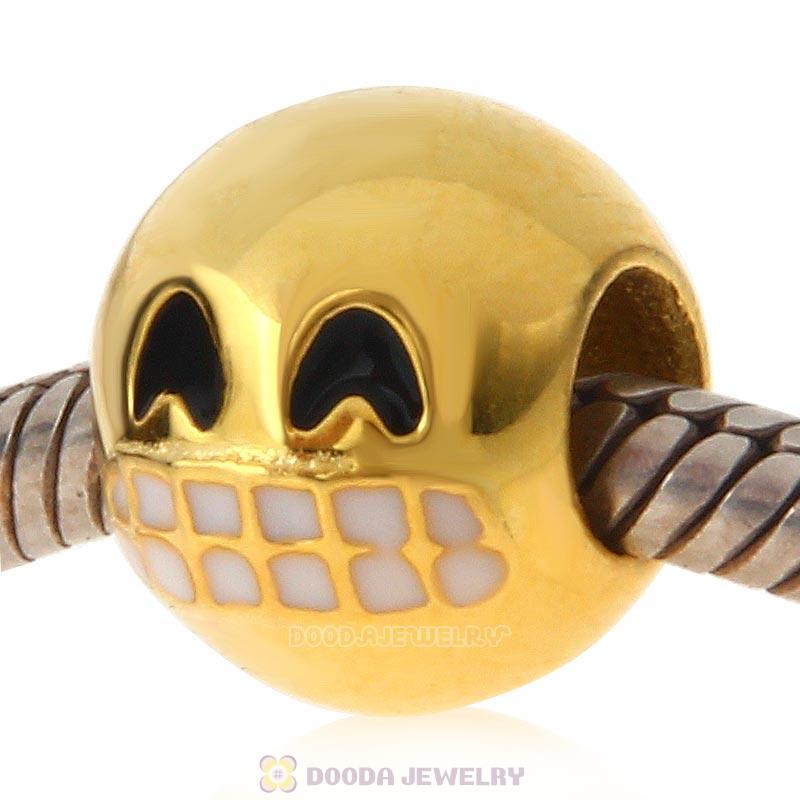 Gold Plated 925 Sterling Silver Emoji Grin Face Beads