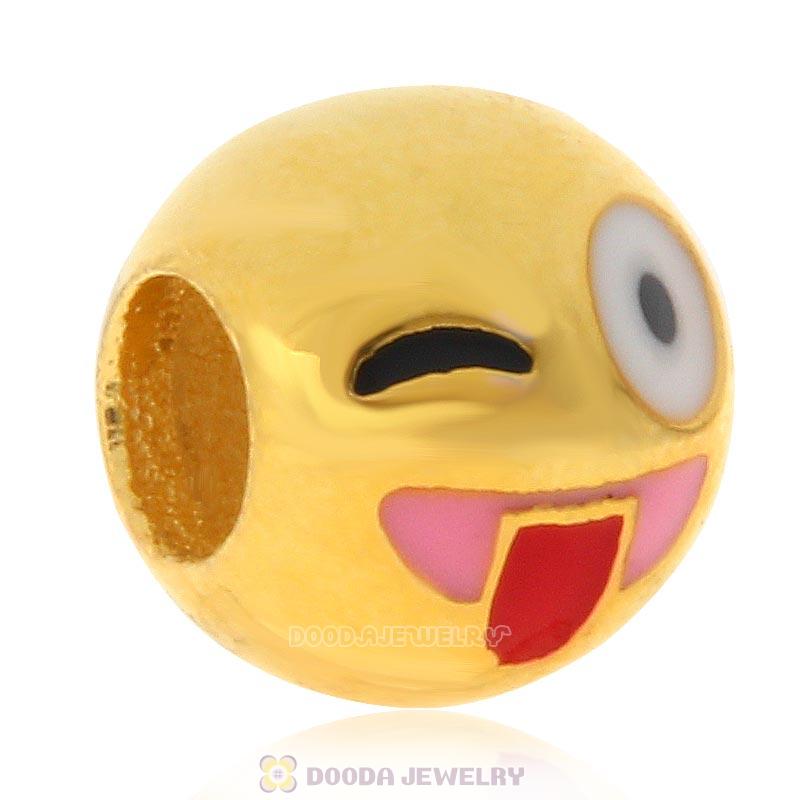 Gold Plated 925 Sterling Silver Emoji Naughty Face Beads