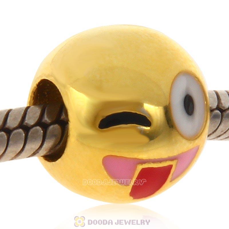 Gold Plated 925 Sterling Silver Emoji Naughty Face Beads