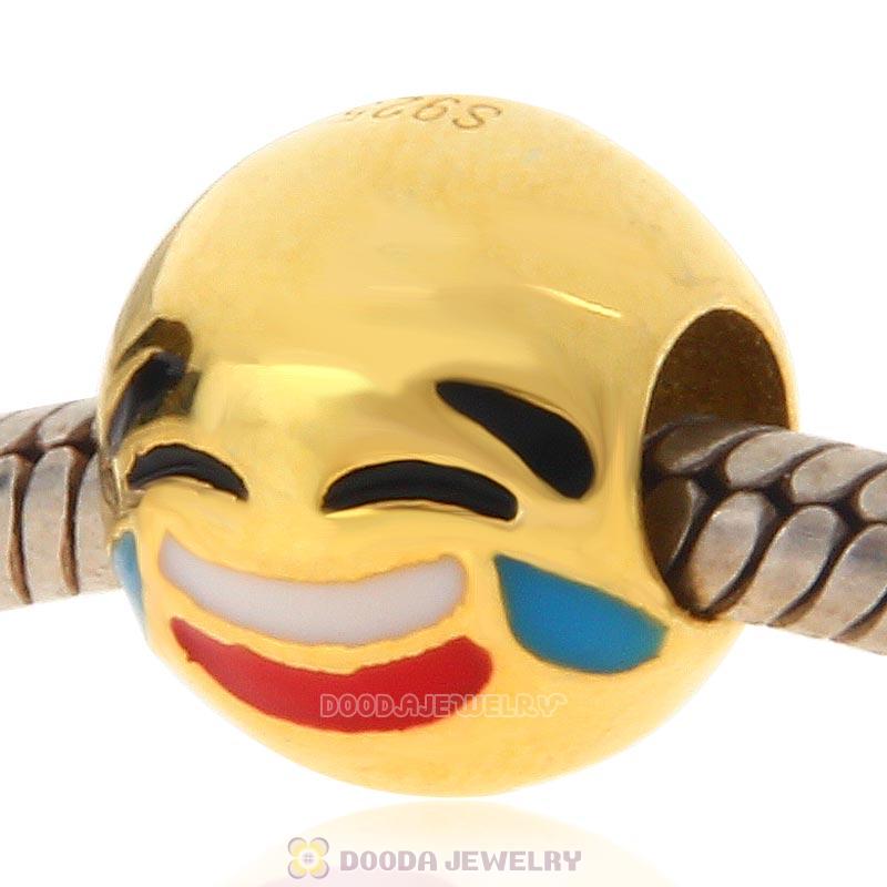Gold Plated 925 Sterling Silver Emoji Cry Smile Face Beads