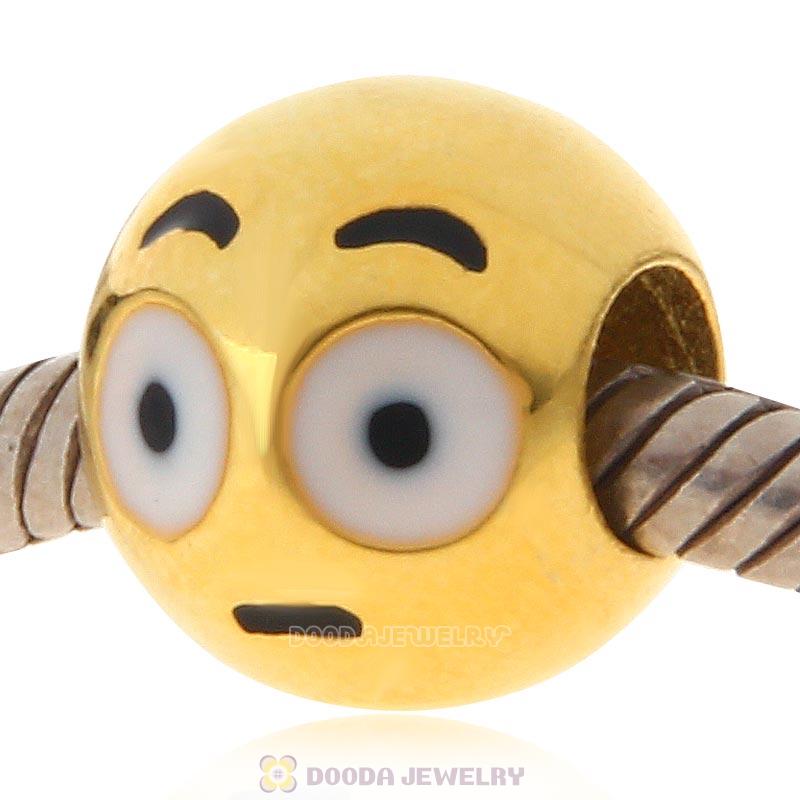 Gold Plated 925 Sterling Silver Emoji Moony Face Beads