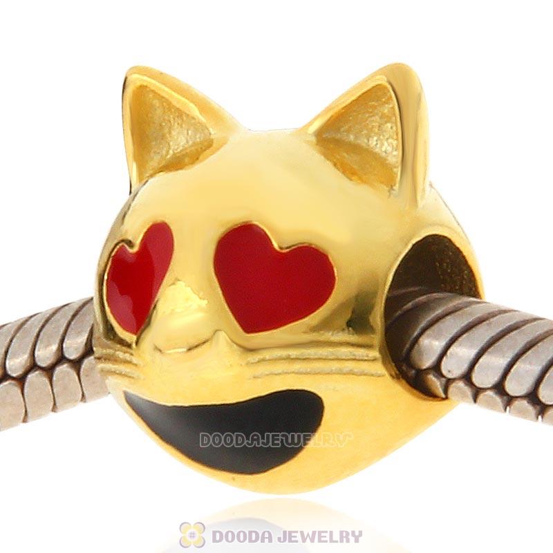 Gold Plated 925 Sterling Silver Emoji Face Anthomaniac Cat Beads