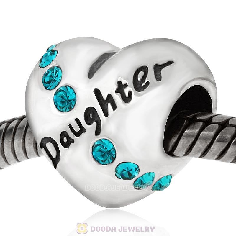 Daughter Heart Charm-Blue Zircon Crystal