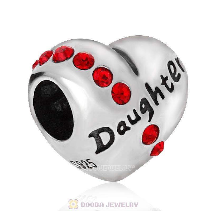 Daughter Heart Charm-Red Crystal