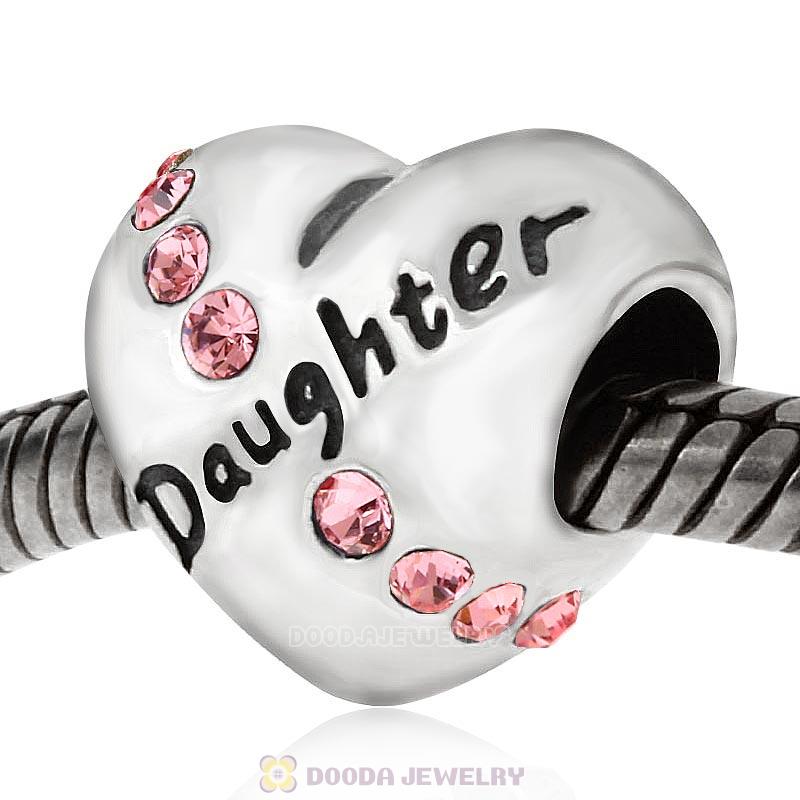 Daughter Heart Charm-Pink Crystal