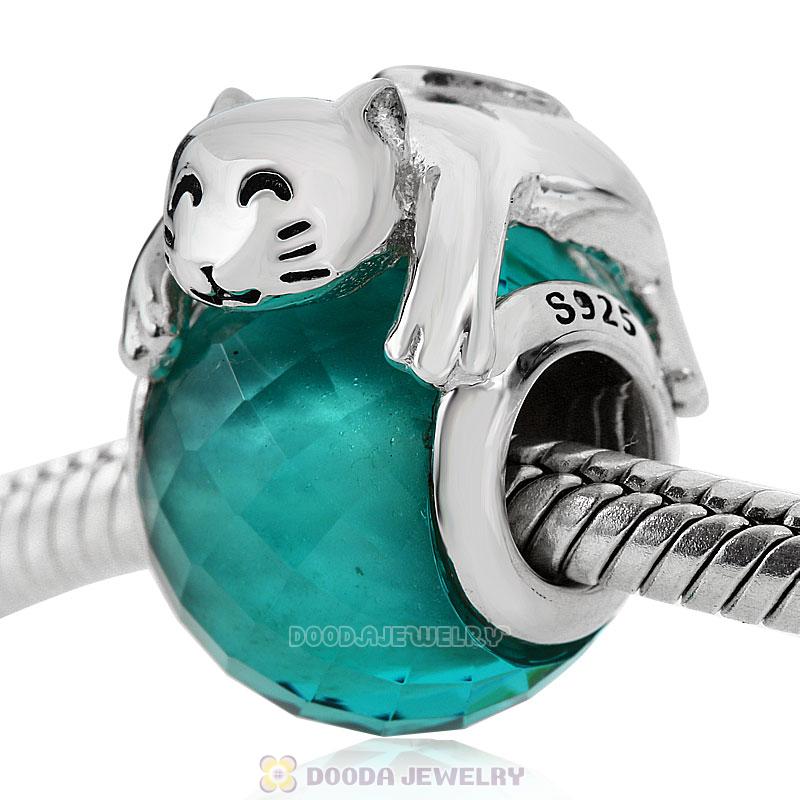 Cute Cat Charm Faceted Glass Bead