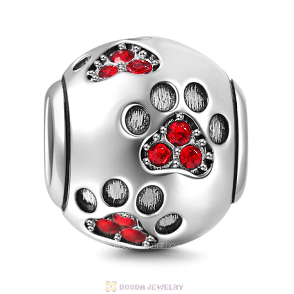 Dog Paw Print Charm Lt Siam Crystal
