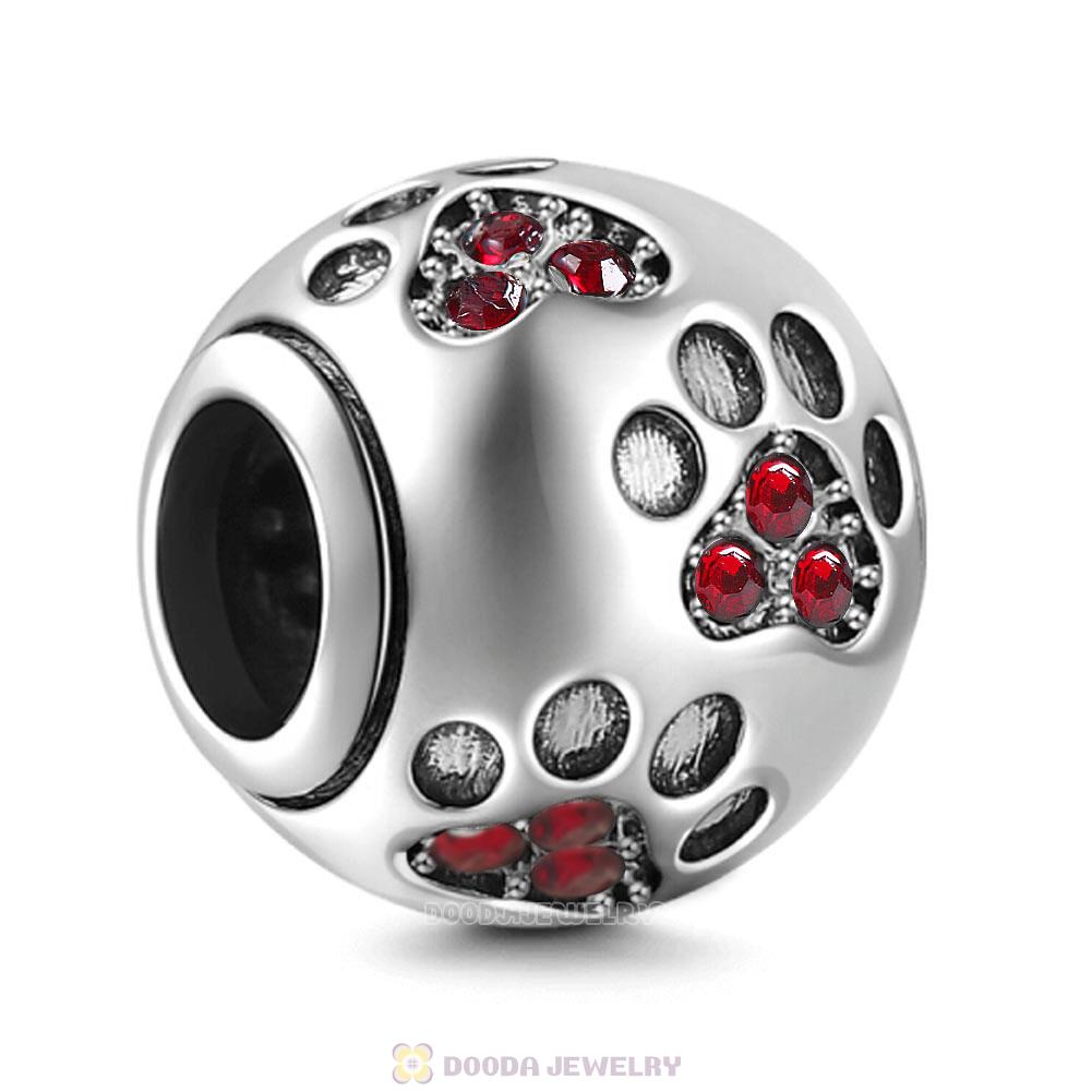 Dog Paw Print Charm Siam Crystal