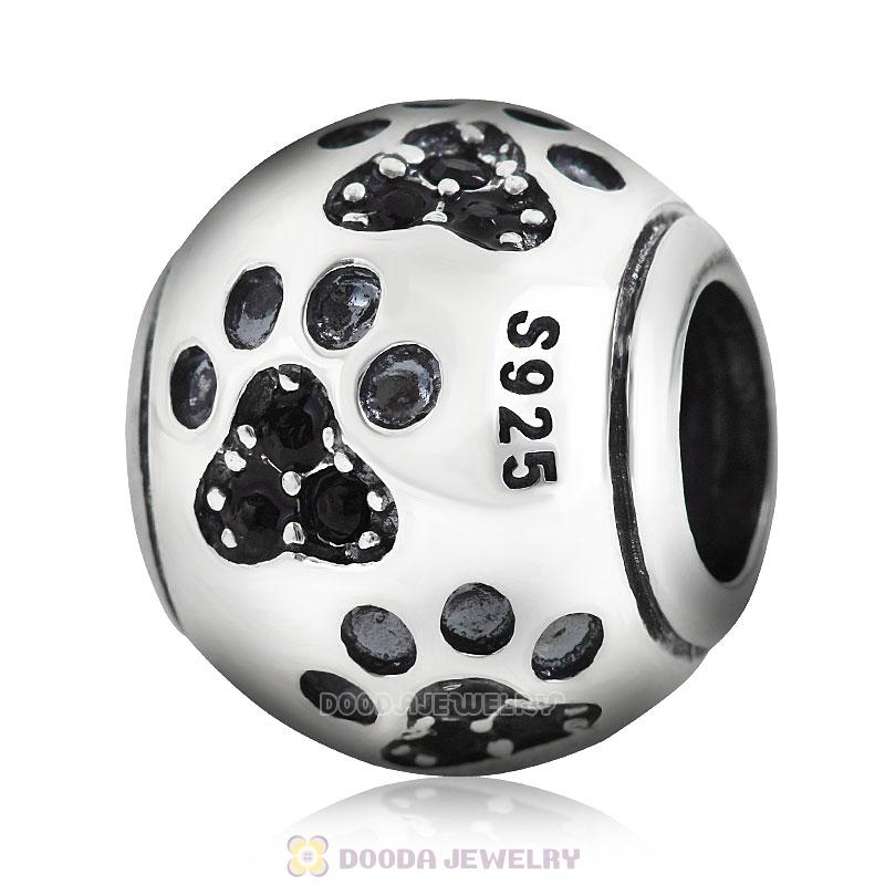 Dog Paw Print Charm Jet Crystal