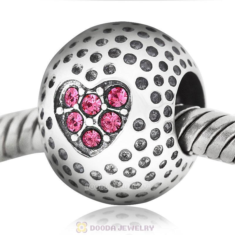 Golf Ball Charm with Rose Crystal Love