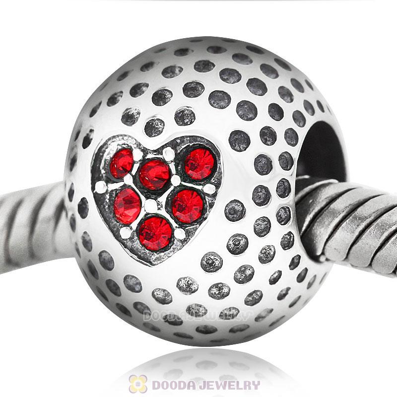 Golf Ball Charm with Red Crystal Love