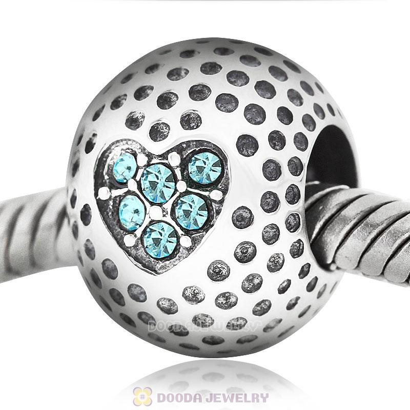 Golf Ball Charm with Aquamarine Crystal Love