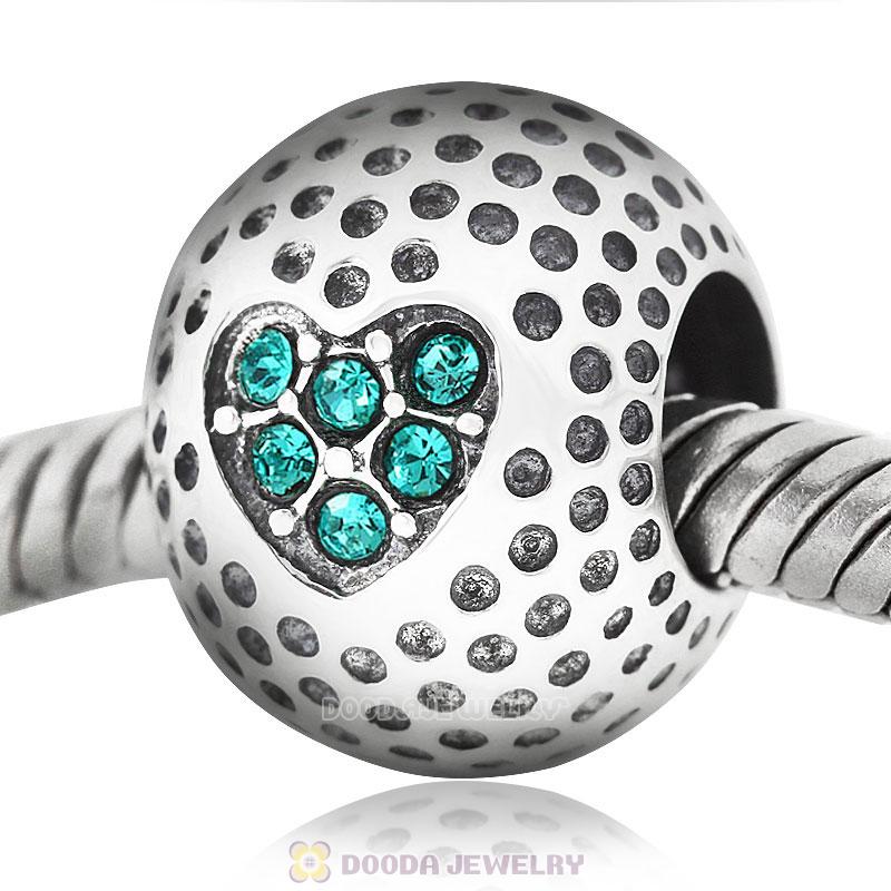 Golf Ball Charm with Blue Zircon Crystal Love
