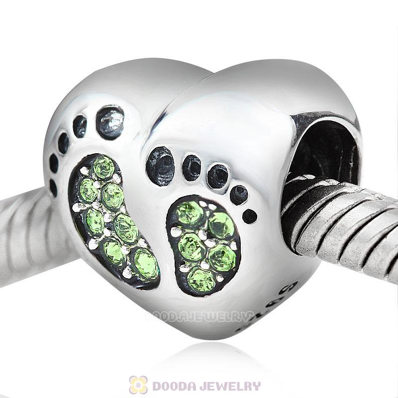 Baby Footprint Heart Charm Peridot Crystal