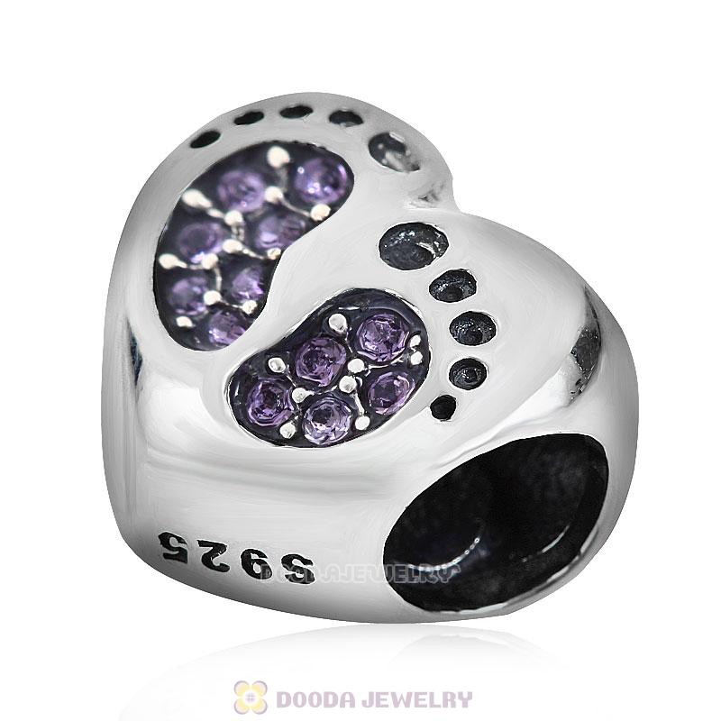 Baby Footprint Heart Charm Tanzanite Crystal