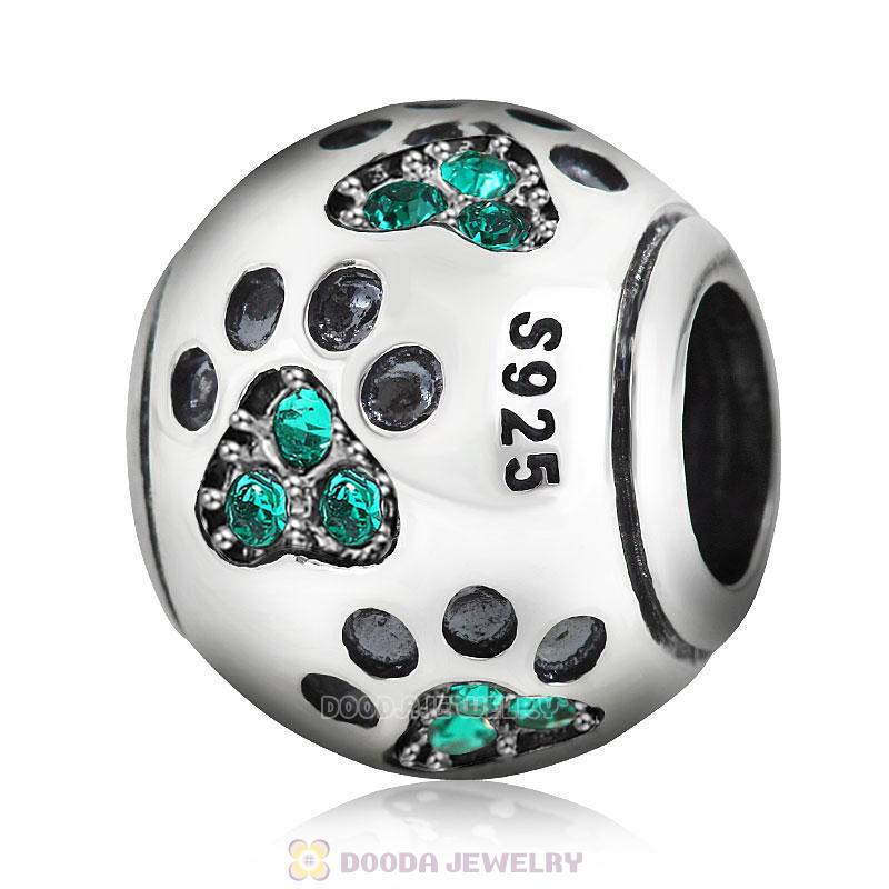 Dog Paw Print Charm Emerald Crystal