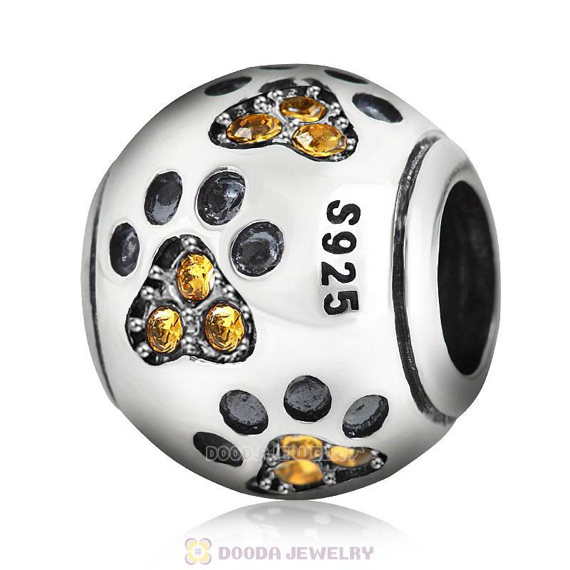 Dog Paw Print Charm Topaz Crystal