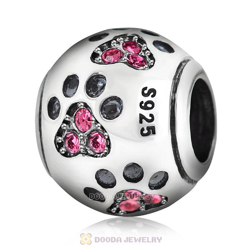 Dog Paw Print Charm Rose Crystal
