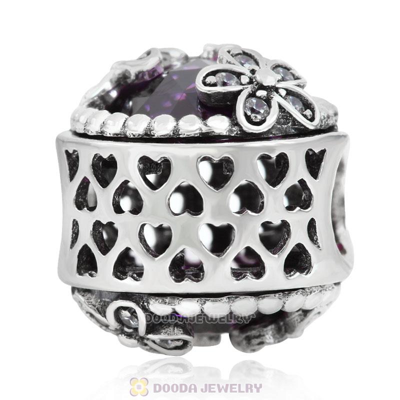 Dazzling Daisy Meadow Charm Purple Crystal and Clear CZ