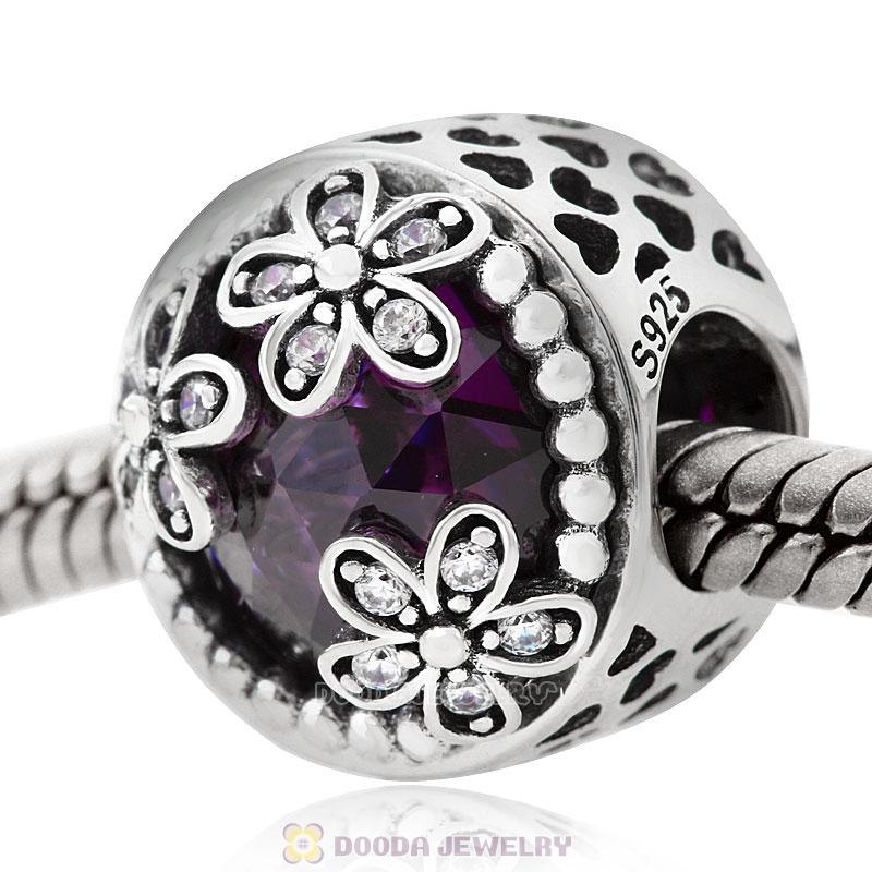 Dazzling Daisy Meadow Charm Purple Crystal and Clear CZ