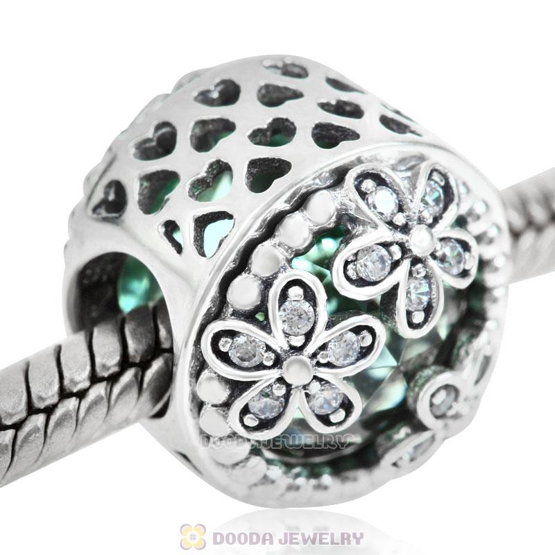 Dazzling Daisy Meadow Charm Lt Green Crystal and Clear CZ