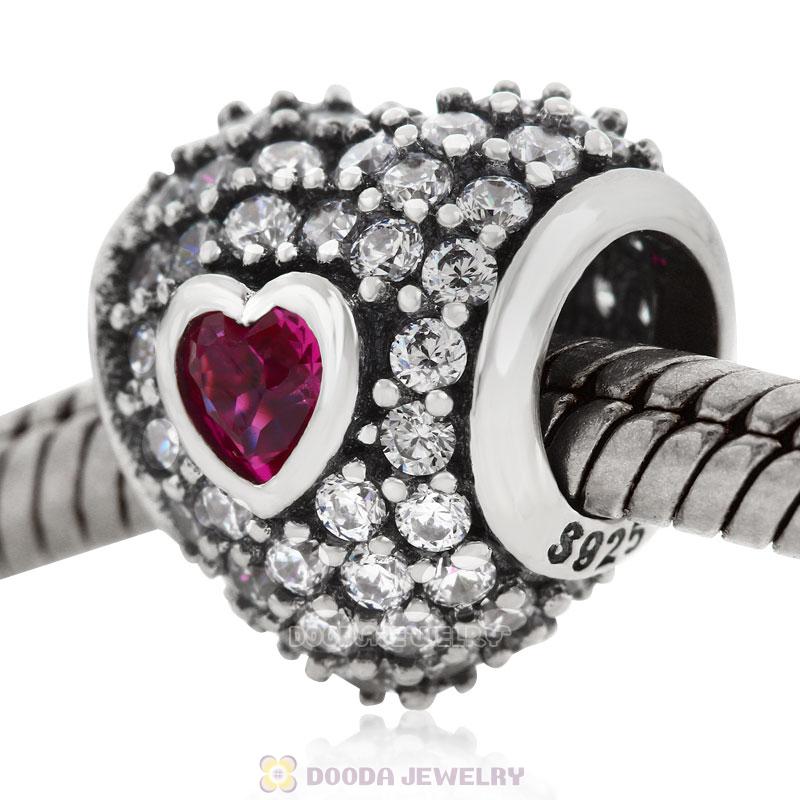 In My Heart Charm Bead with Fuchsia Clear CZ