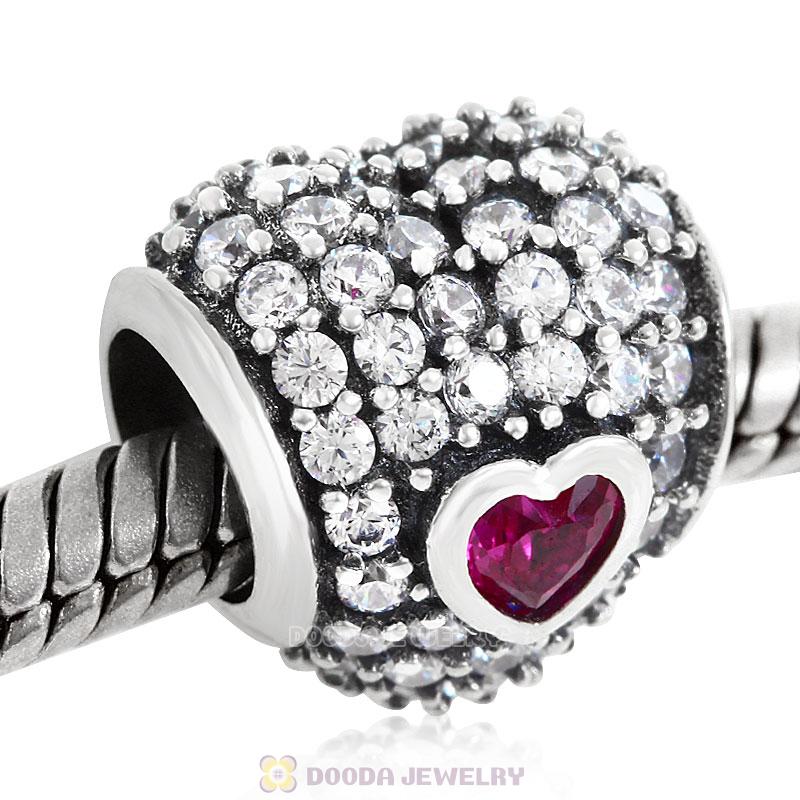 In My Heart Charm Bead with Fuchsia Clear CZ