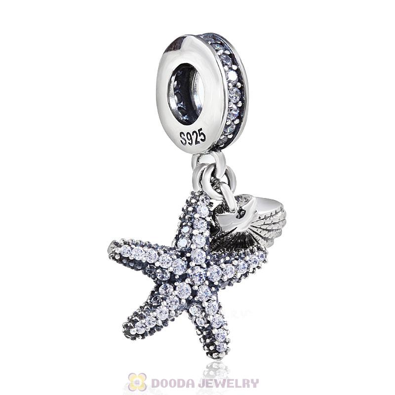Tropical Starfish and Sea Shell Charms with Clear CZ