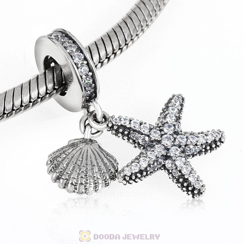 Tropical Starfish and Sea Shell Charms with Clear CZ