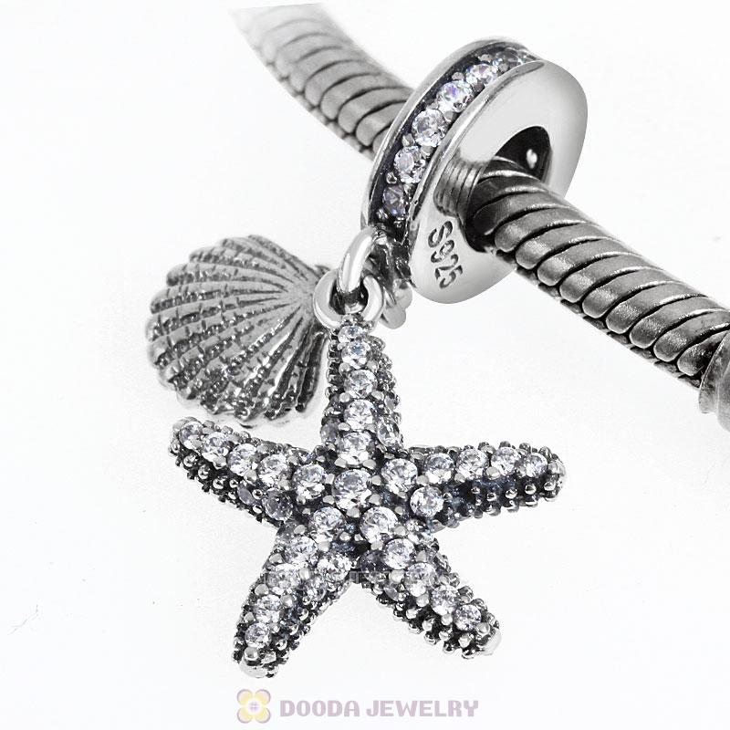 Tropical Starfish and Sea Shell Charms with Clear CZ