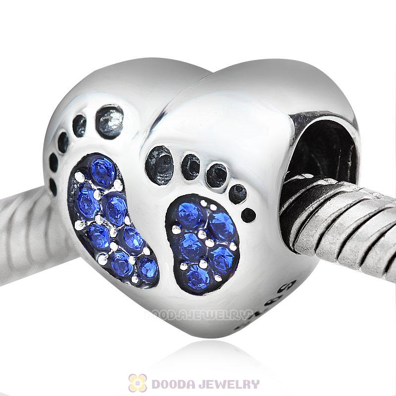 Baby Footprint Heart Charm Sapphire Crystal