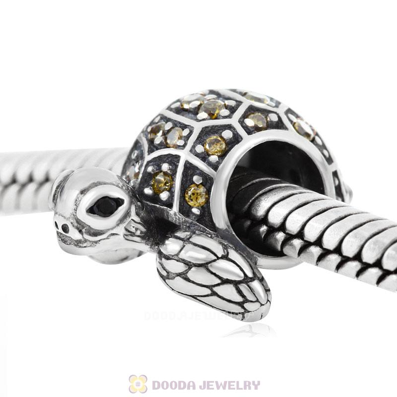 Sea Turtle Charm with Olive Green CZ