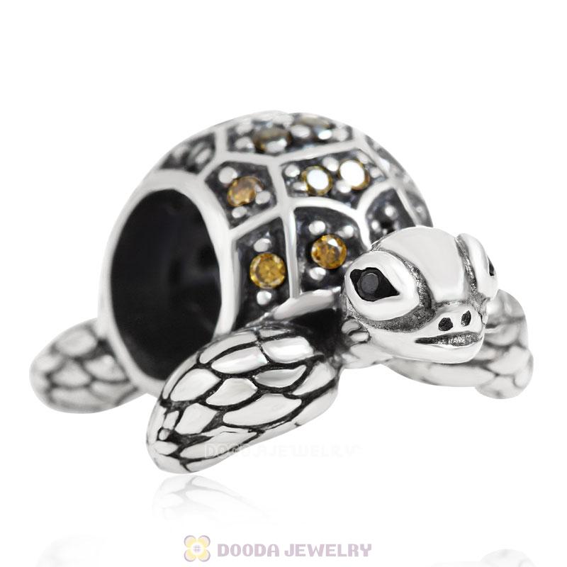 Sea Turtle Charm with Olive Green CZ