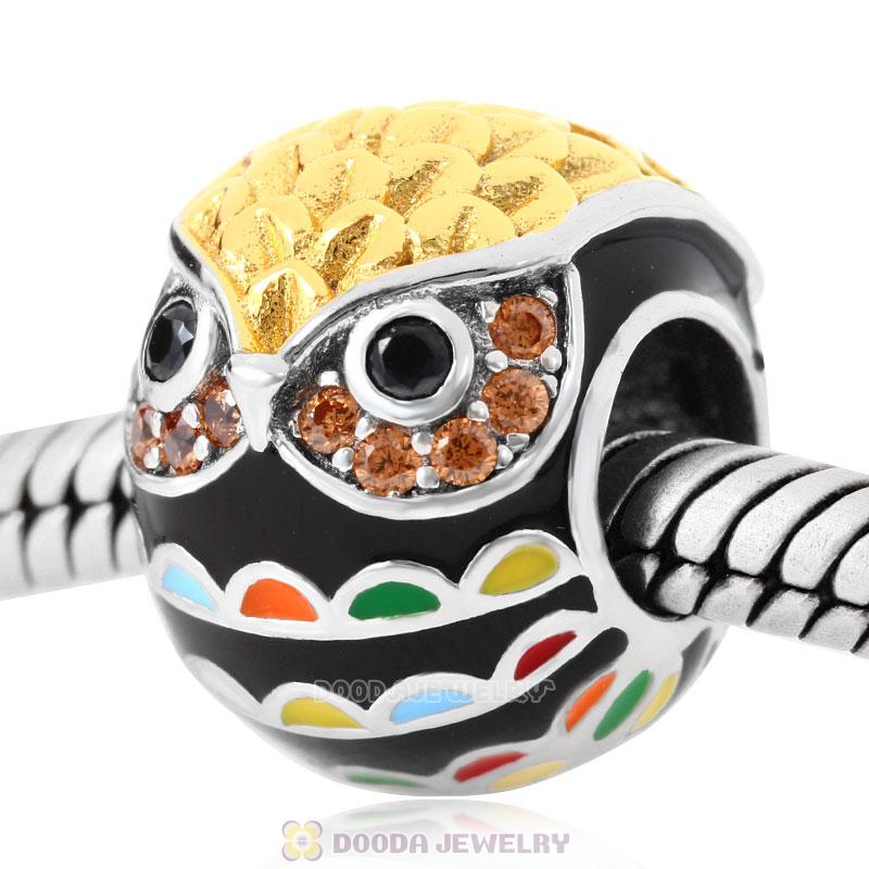 Animal Owl Charm with Champagne CZ