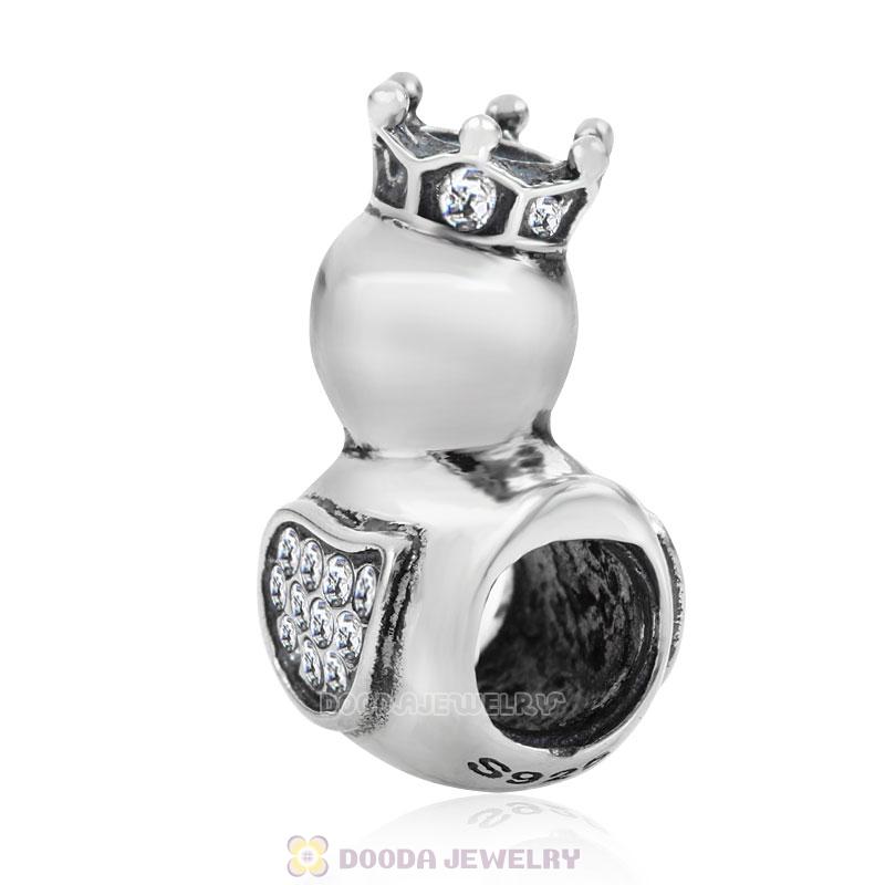 Pleasing Duck Crown Clear Crystal Charm 925 Sterling Silver 