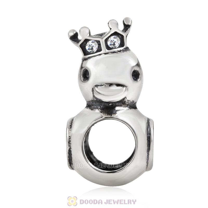 Pleasing Duck Crown Clear Crystal Charm 925 Sterling Silver 